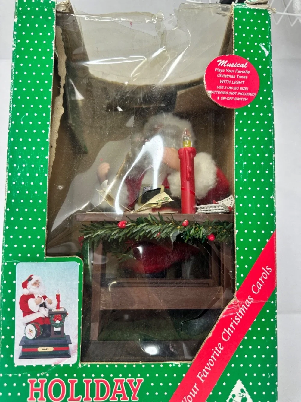 Vintage 1993 Holiday Creations Musical Santa Scene Light Up Noel Desk Figurine